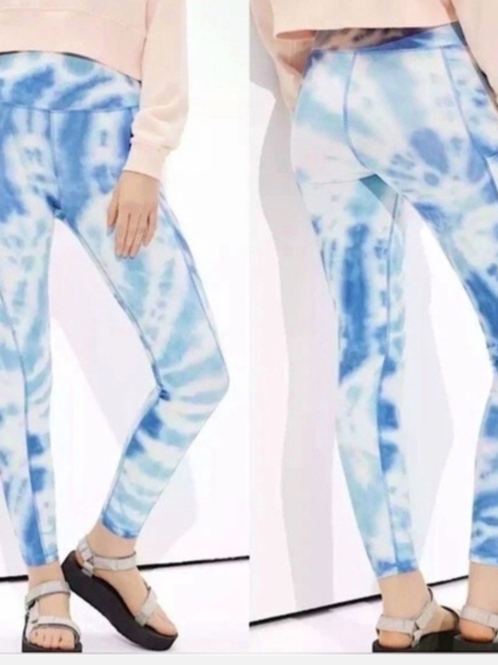 American Eagle Outfitters Light Blue Tie-Dye High-Waist Leggings